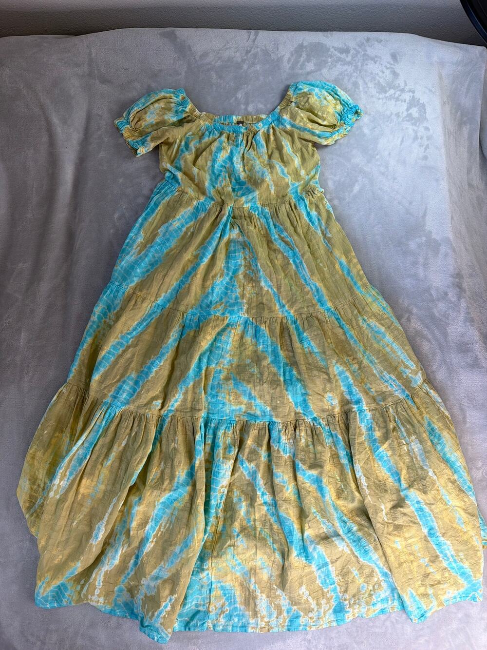 Young Fabulous & Broke Sunny Off-The-Shoulder Tiered Maxi Dress Tie Dye Boho XS